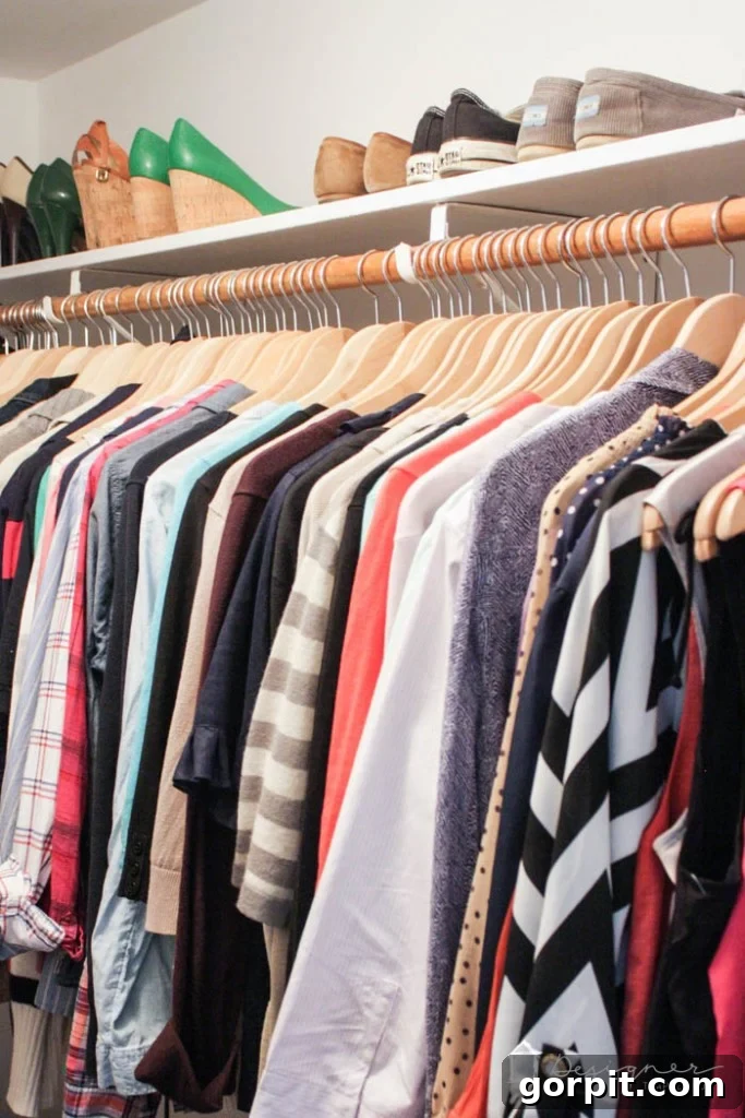 The final organized closet space, demonstrating the success of the two-hour decluttering and organizing method. 