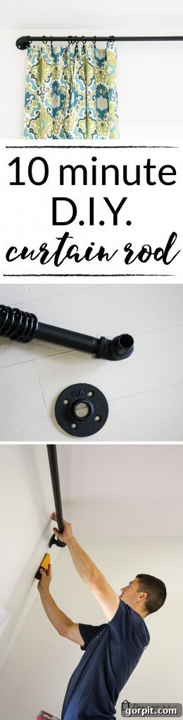 Pin for later: DIY industrial pipe curtain rod project, showcasing the finished look and ease of creation.