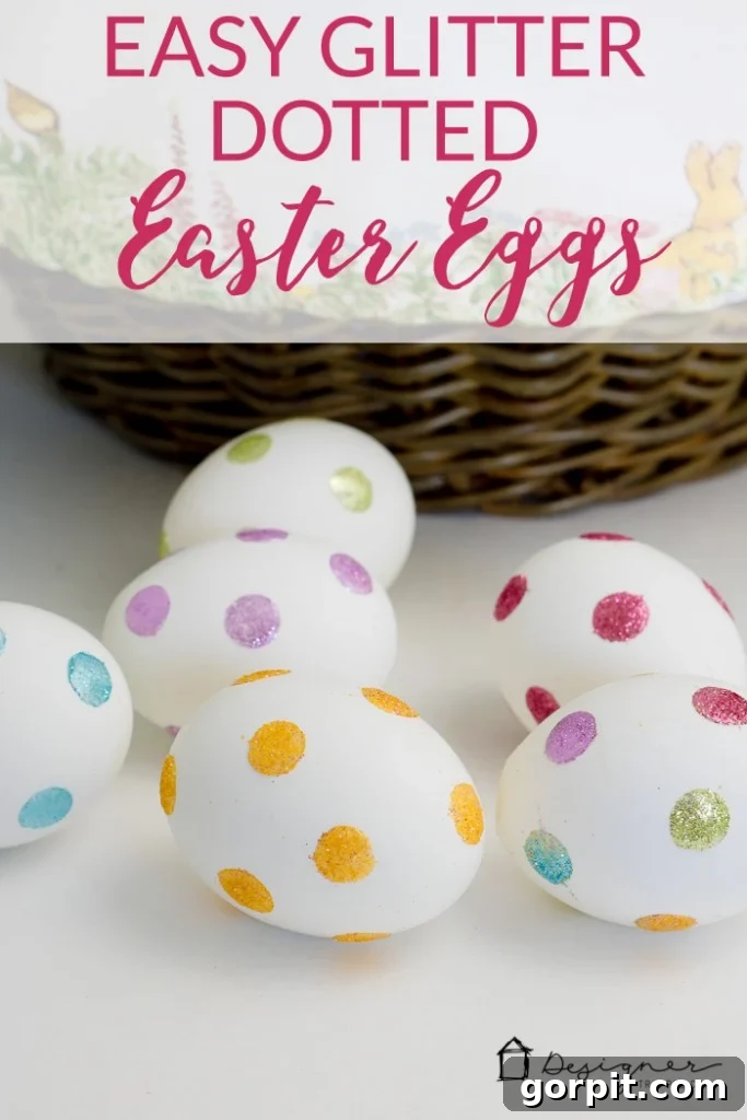 Easy glitter dotted easter eggs, perfect for a mess-free Easter craft with kids.