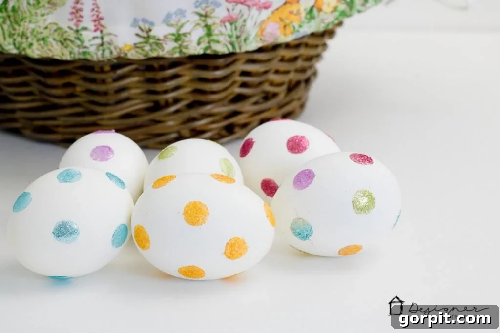 Another view of the glitter Easter eggs, showcasing their vibrant colors and festive appeal.