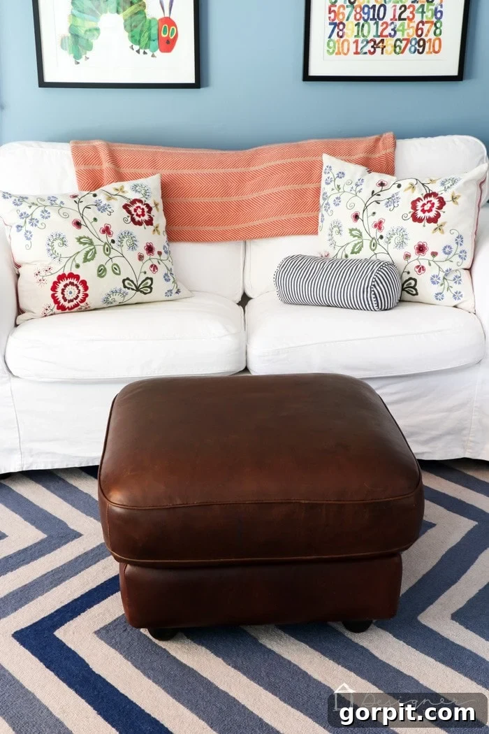 Breathe New Life into Your Leather Furniture 9 restored leather ottoman in colorful children's playroom