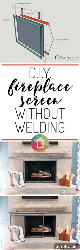 Incredible DIY sliding fireplace screen! Learn how to make a barn door style screen without welding. Perfect for a home upgrade.