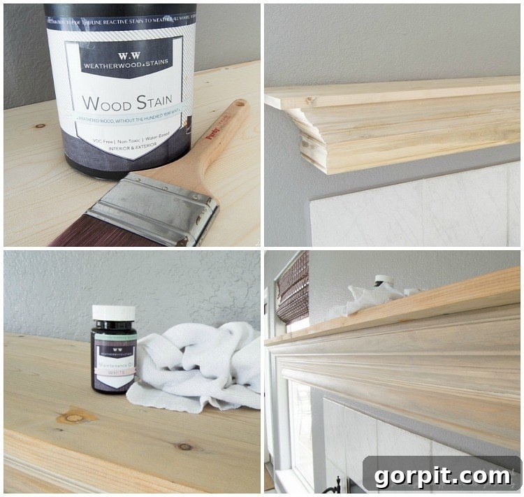 Wow! Check out this DIY fireplace mantel update made from simple molding. Love the driftwood finish! 