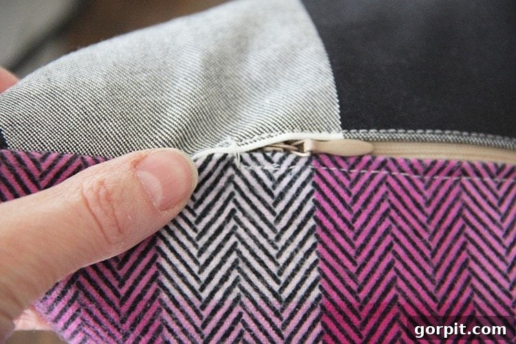 Sew Your Own Zippered Pillow Cover 15 Another close-up of a finished zippered pillow cover, highlighting the seamless integration of the zipper into the fabric design.