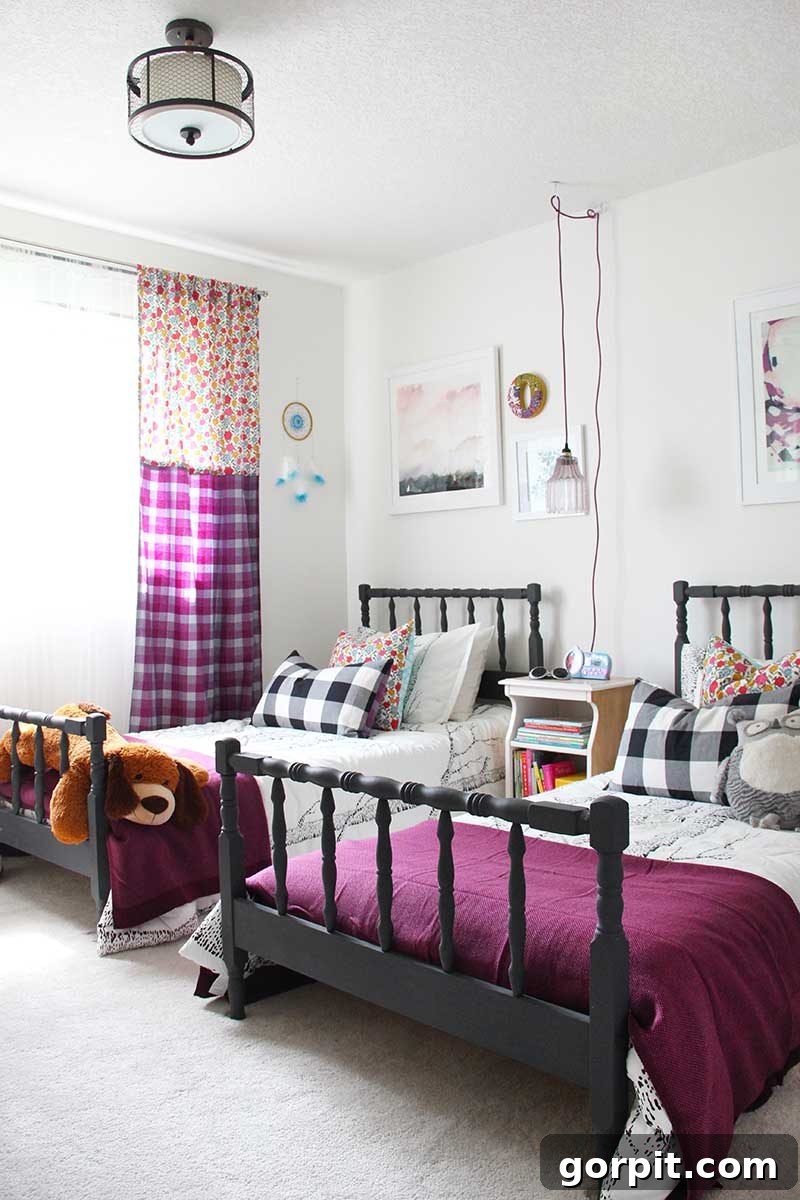 Sew Your Own Zippered Pillow Cover 16 A colorful girl's bedroom featuring DIY zippered pillow covers on a bed, showcasing personalized and vibrant decor.