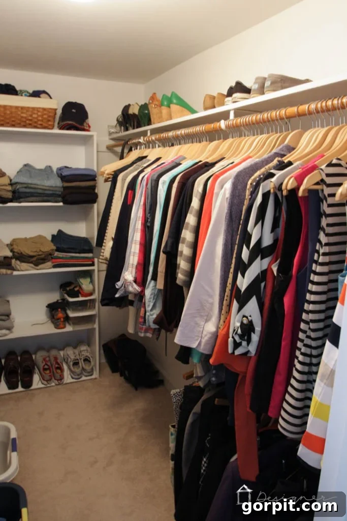 Falling for My DIY Dream Closet 24 Before: A disorganized closet showing limited storage and wasted space. Ideal for a DIY closet makeover.