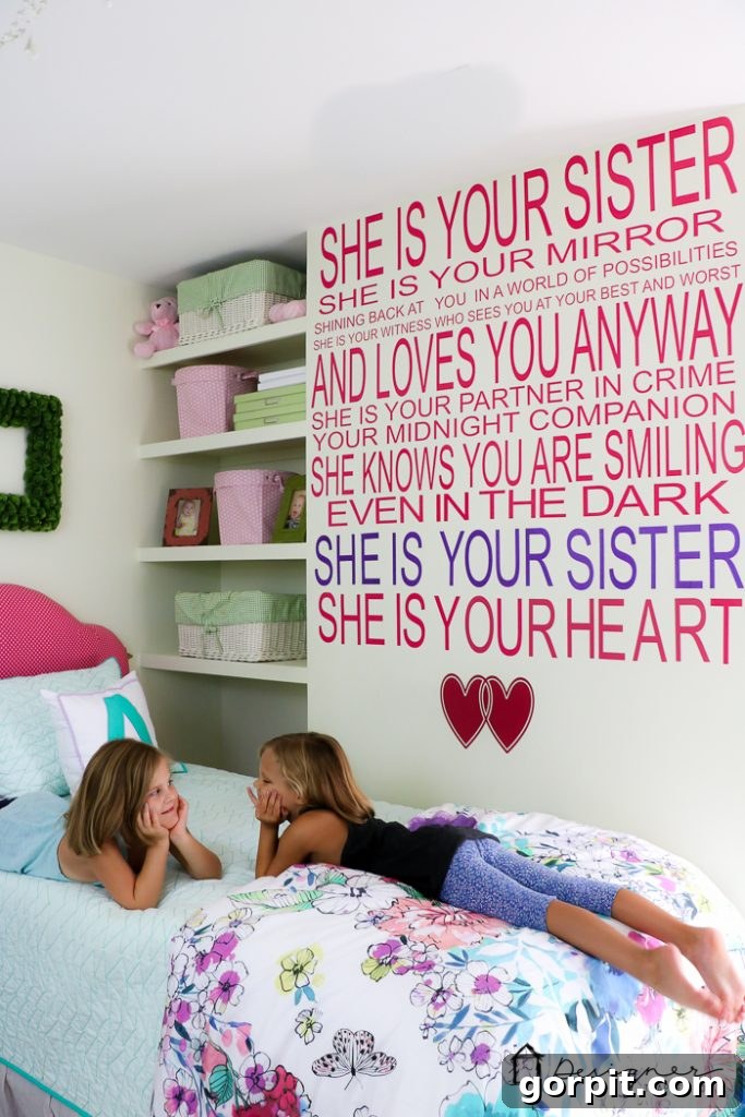 Crafting Your Own Vinyl Wall Quotes 2 diy vinyl wall quote about sisters on wall in girl's bedroom