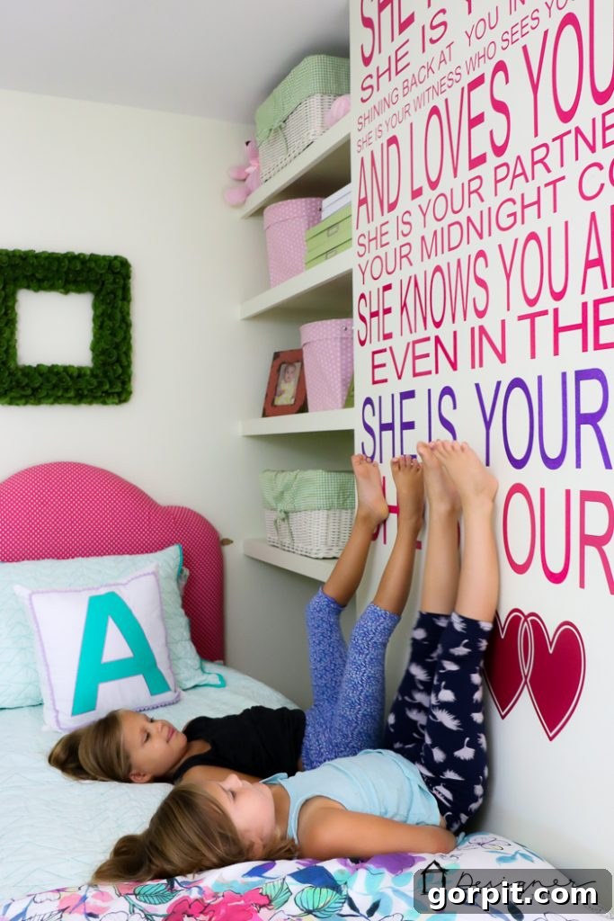 Crafting Your Own Vinyl Wall Quotes 11 large vinyl wall quote about sisters on wall in girl's bedroom