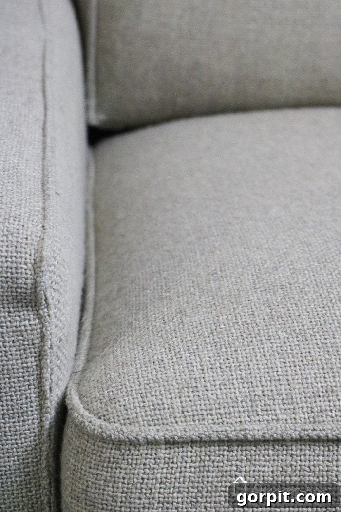 Sofa Makeover: Renew and Protect for Long-Term Style 7 Full 'after' view of the same couch, now looking completely revitalized, smooth, and protected.