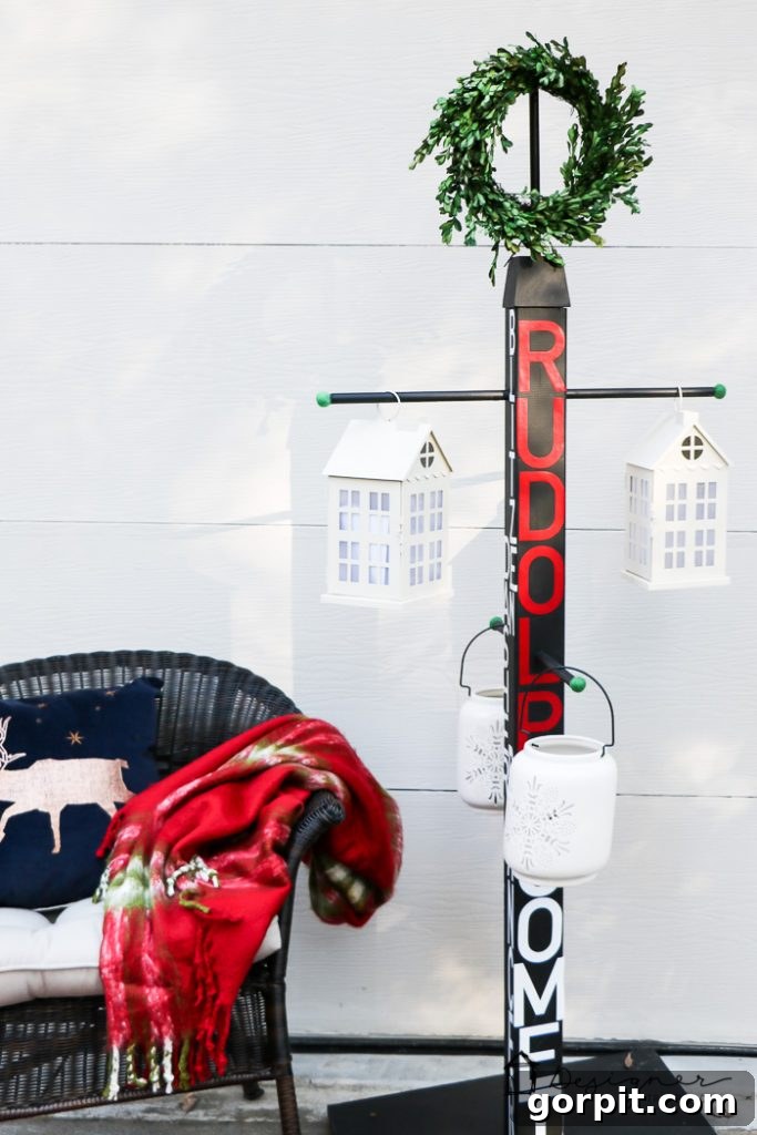The versatile DIY Stocking Holder Stand, perfect for indoor stockings or outdoor lanterns