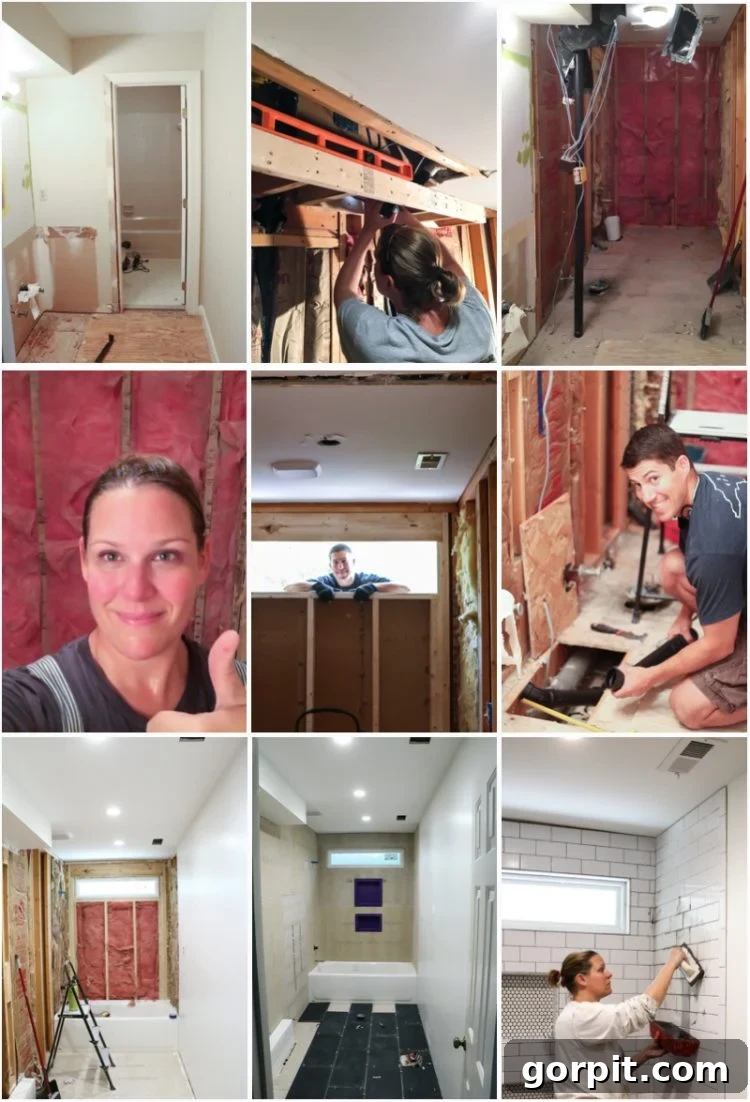 Behind the scenes: progress shots of a challenging yet rewarding DIY bathroom remodel.