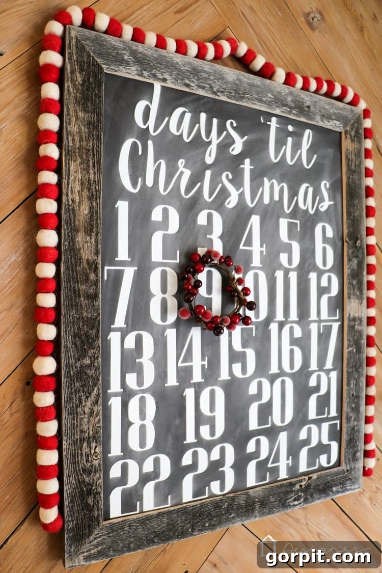 Close-up of the beautiful details of the DIY Christmas countdown calendar