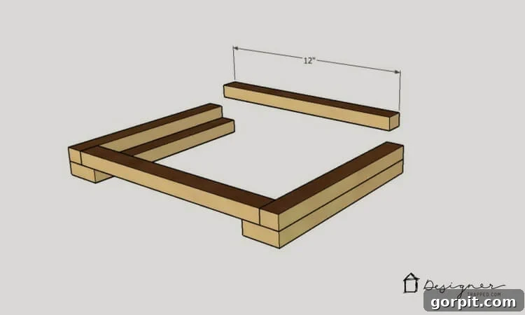 Beyaz Beton Yüzeyli Ahşap Basamak Taburesi Kendin Yap Projesi 5 Side view of DIY wooden step stool dimensions, indicating height and depth.