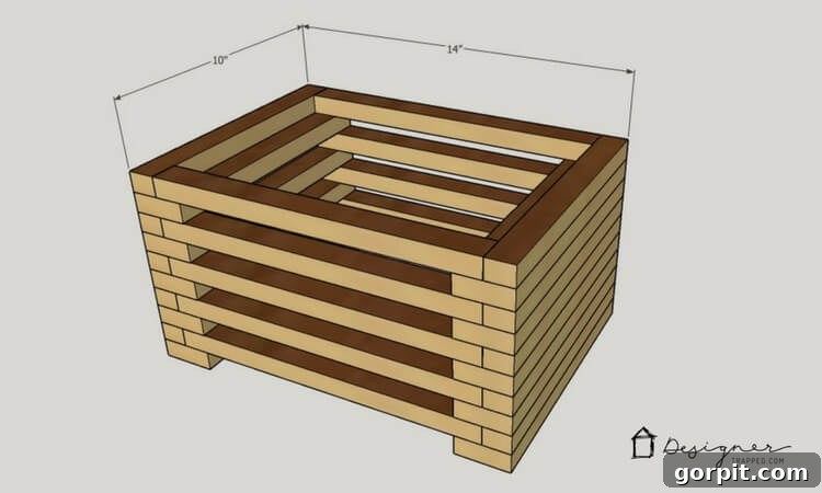 Beyaz Beton Yüzeyli Ahşap Basamak Taburesi Kendin Yap Projesi 6 Exploded view of DIY wooden step stool components with detailed measurements for each piece.