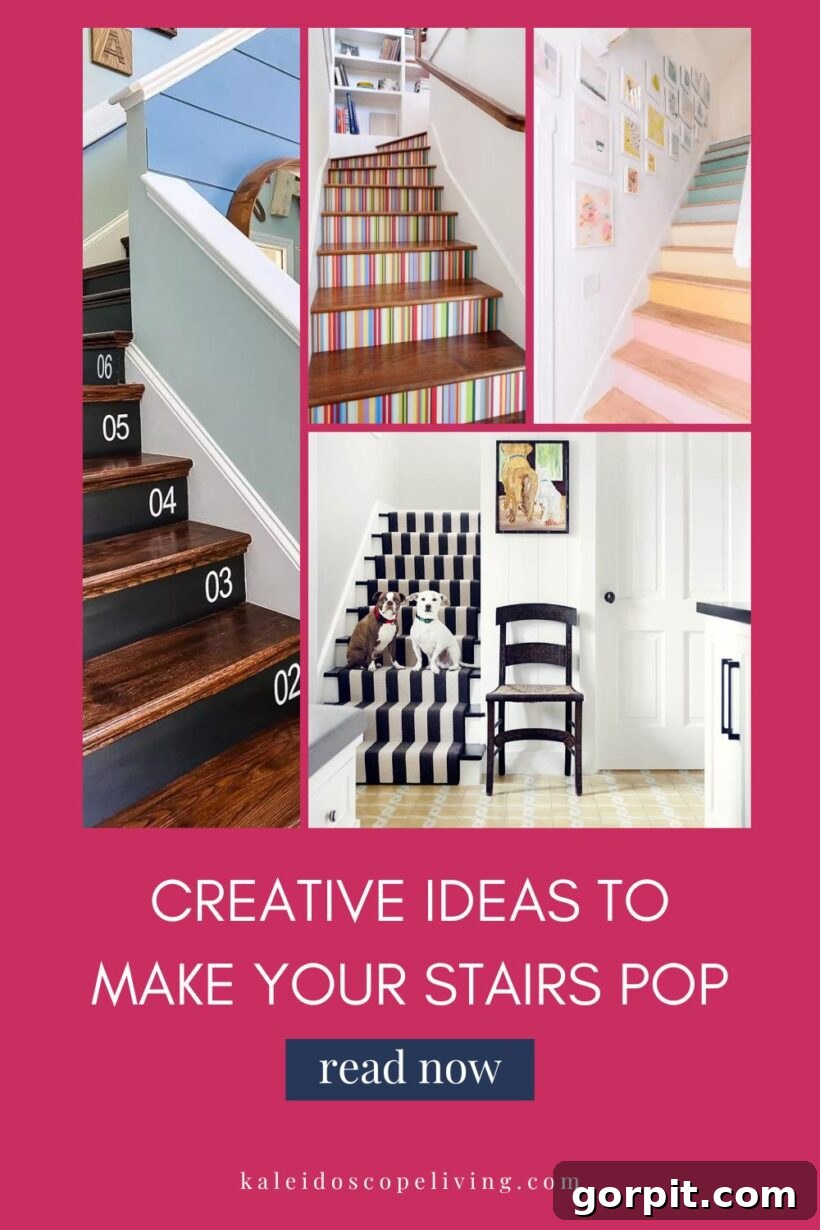 Stairway to Style: Creative Riser Designs 2 A beautifully decorated staircase with stylish stair risers, showcasing creative home decor ideas.