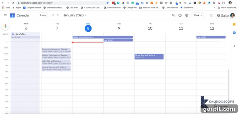 A screenshot of a google calendar family planning example. 