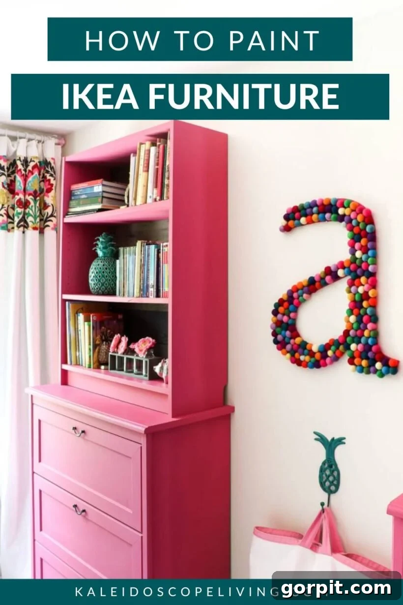 Your Ultimate Guide to Painting IKEA Furniture Without Mistakes 2 Vibrant pink painted IKEA furniture with text overlay 'how to paint IKEA furniture'