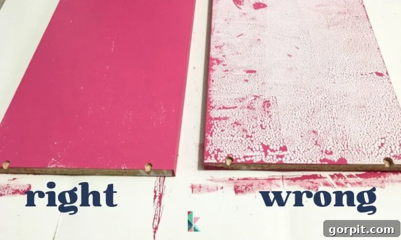 Your Ultimate Guide to Painting IKEA Furniture Without Mistakes 4 Comparison showing paint beading on an unprimed IKEA shelf next to a perfectly painted, primed shelf