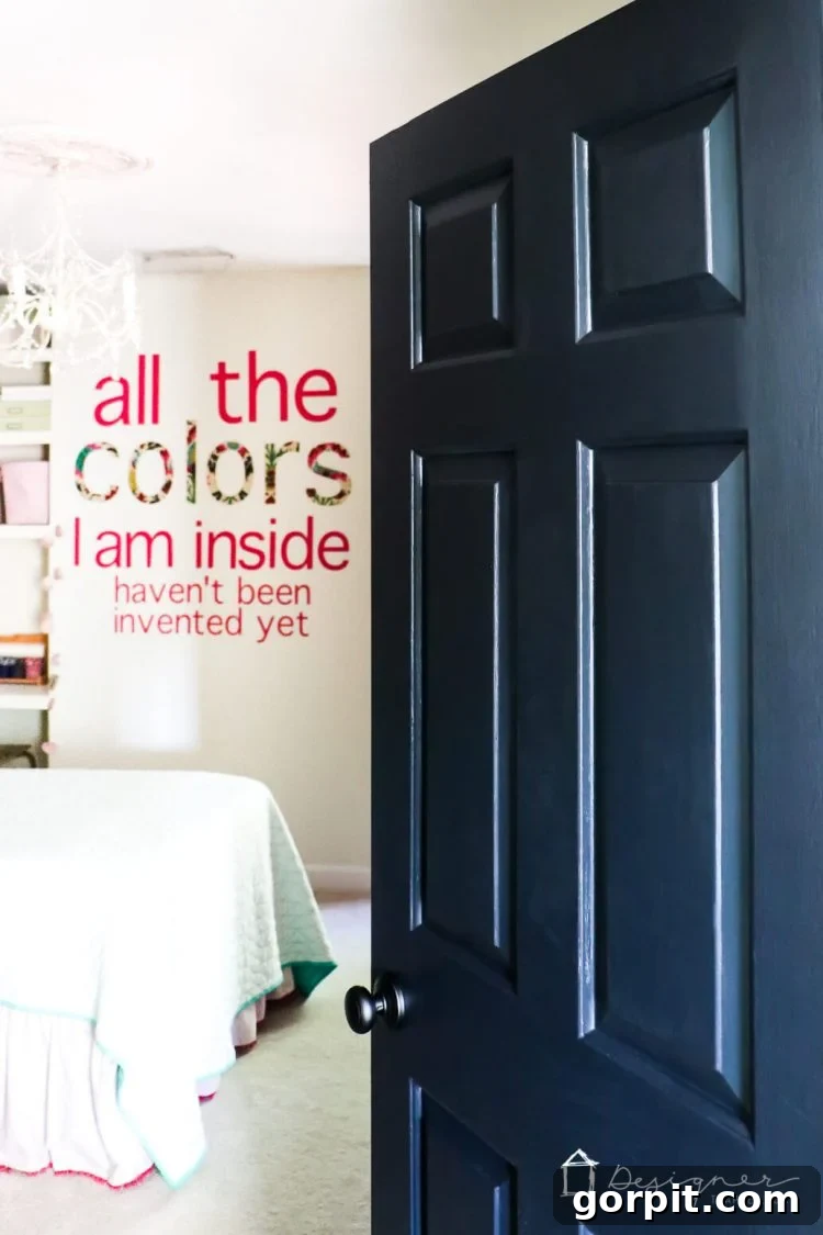 After: Transformed interior door with fresh black paint and stylish Schlage Aged Bronze knob.