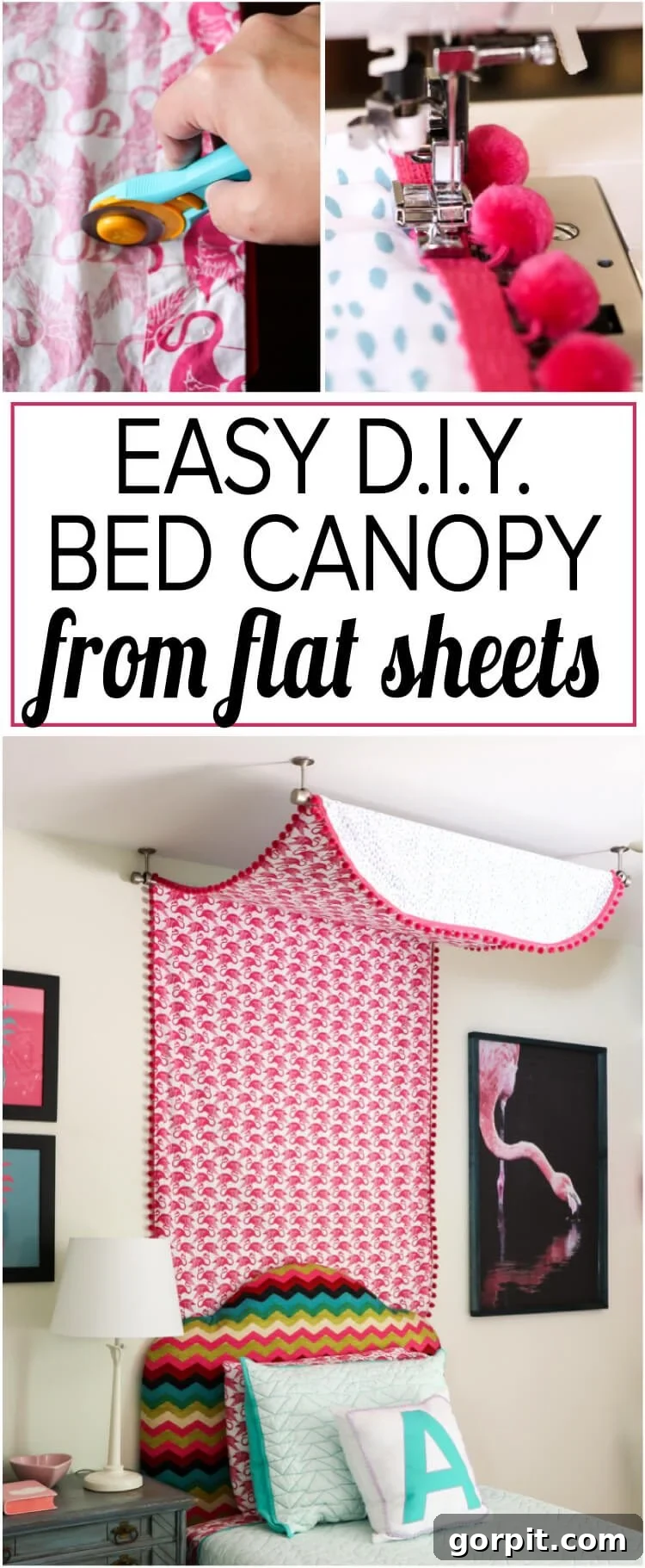 Flat Sheet Bed Canopy: Your Cozy Oasis 2 Stunning DIY bed canopy made from flat sheets, featuring a vibrant flamingo pattern, perfect for a girl's room.