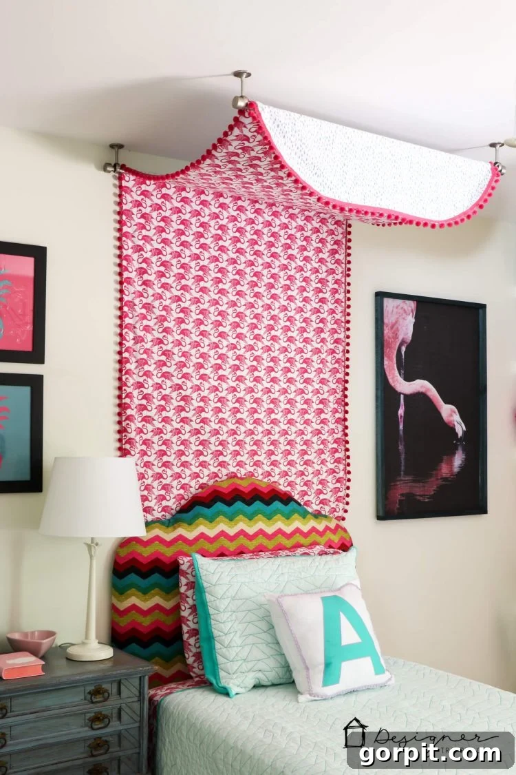 Flat Sheet Bed Canopy: Your Cozy Oasis 13 Overhead perspective of the DIY bed canopy, showing how it drapes elegantly over the headboard and bed.