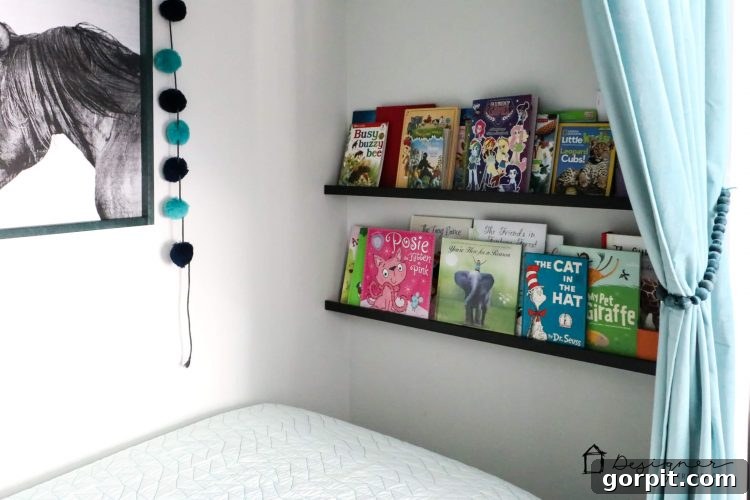Overview of a neatly tied back curtain showcasing the DIY wood bead tie back in a cozy room corner.