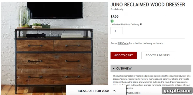 Inspiration: A high-end industrial dresser from Pottery Barn with metal accents and sleek lines, showcasing the desired aesthetic for the Ikea Malm hack.