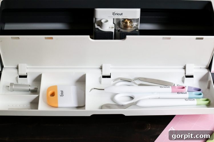 Cricut Maker's thoughtful design: A close-up of the improved storage solutions