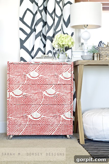 Ikea Rast dresser drawers wrapped in decorative fabric