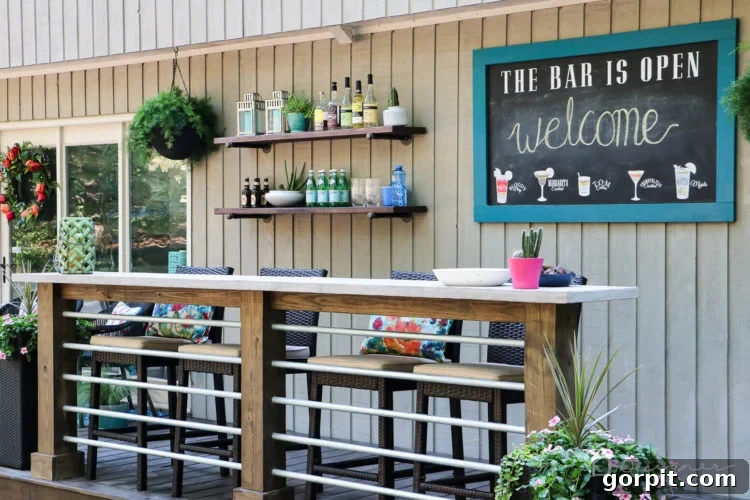 Deck Bar Bliss for Less 16 Dreaming of an outdoor bar or deck bar? We were too and we are sharing our plans for this easy and affordable DIY deck bar!