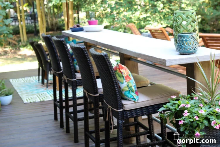 Deck Bar Bliss for Less 17 Dreaming of an outdoor bar or deck bar? We were too and we are sharing our plans for this easy and affordable DIY deck bar!