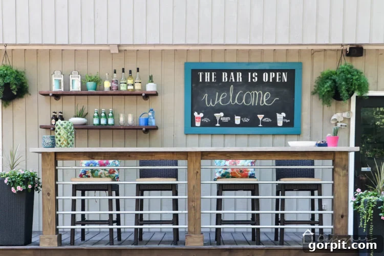 Deck Bar Bliss for Less 4 Dreaming of an outdoor bar or deck bar? We were too and we are sharing our plans for this easy and affordable DIY deck bar!