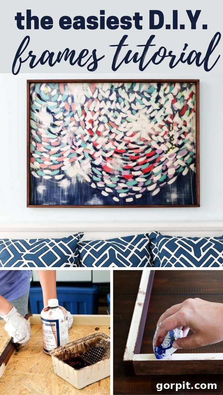 Crafting Stunning Frames for Your Big Art 2 A graphic features a large abstract art piece in a DIY frame with text above that reads,