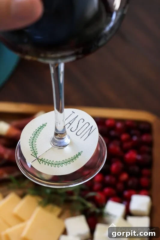 Close-up of elegant DIY wine glass charms with intricate designs
