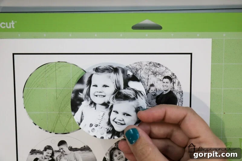 Perfectly cut circular photos, ready to be attached to wood discs for DIY Christmas ornaments.