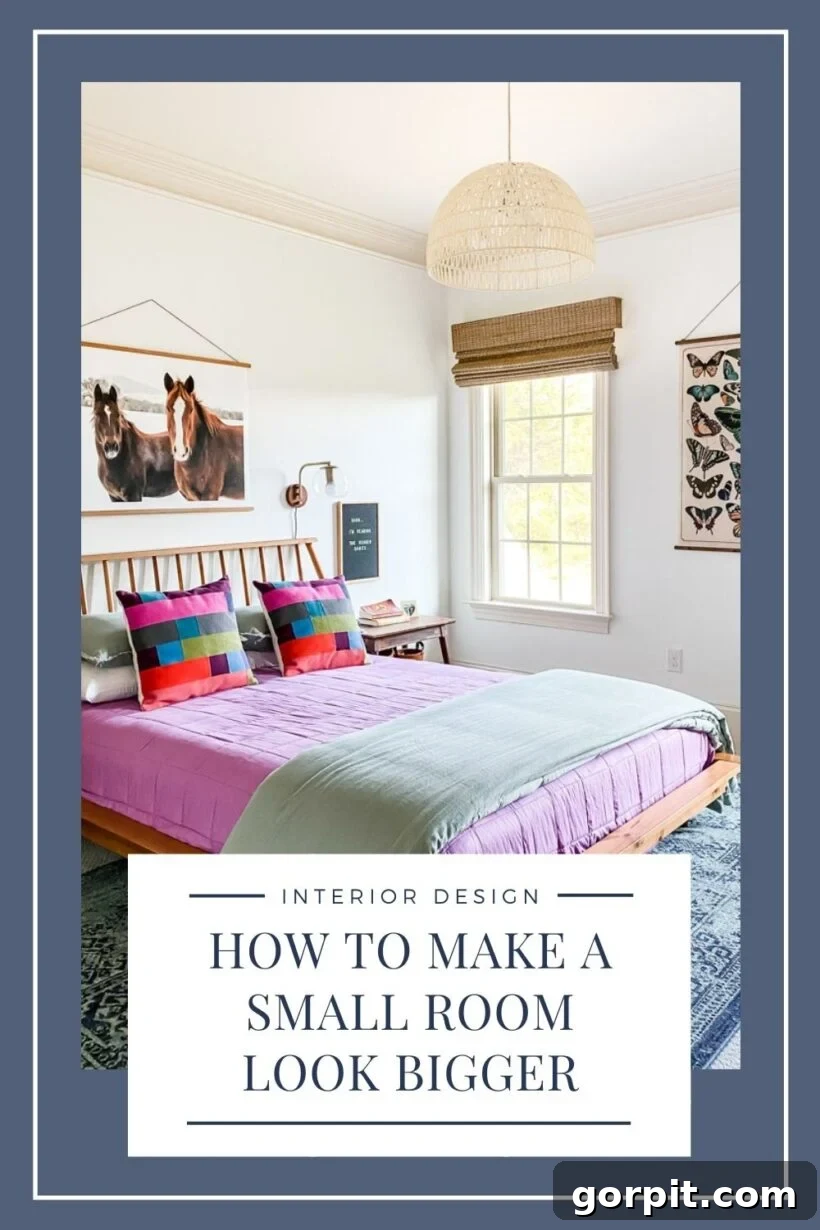 Make Small Rooms Feel Bigger 9 Genius Hacks 2 A graphic with a large picture of a colorful girl's bedroom, with a text box that reads,
