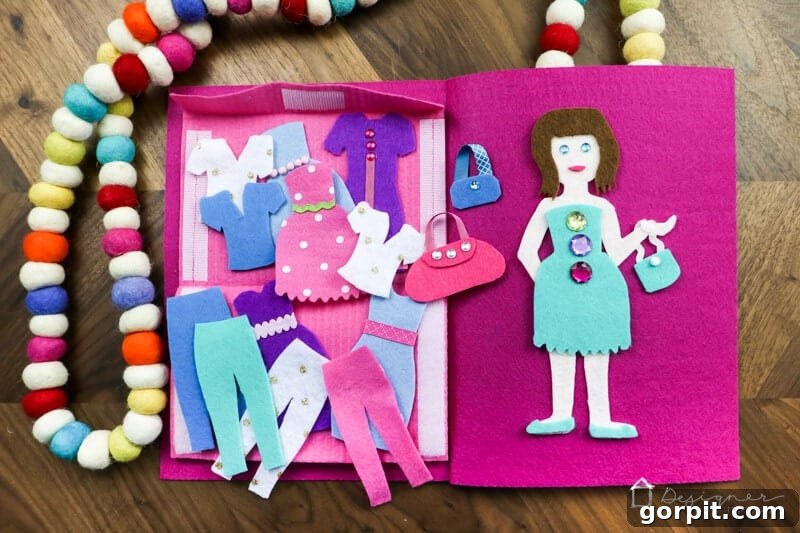 Creative Felt Doll Kit 10 The DIY felt doll kit in use, displaying the doll with various outfits and accessories, ready for creative play.