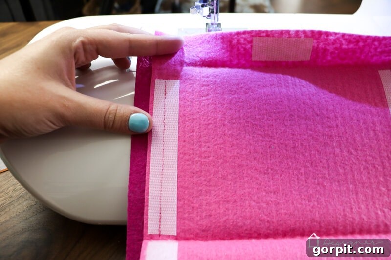 Creative Felt Doll Kit 4 Sewing on Velcro to the felt pockets for your DIY doll kit, ensuring secure closure for all the doll's accessories and clothes.