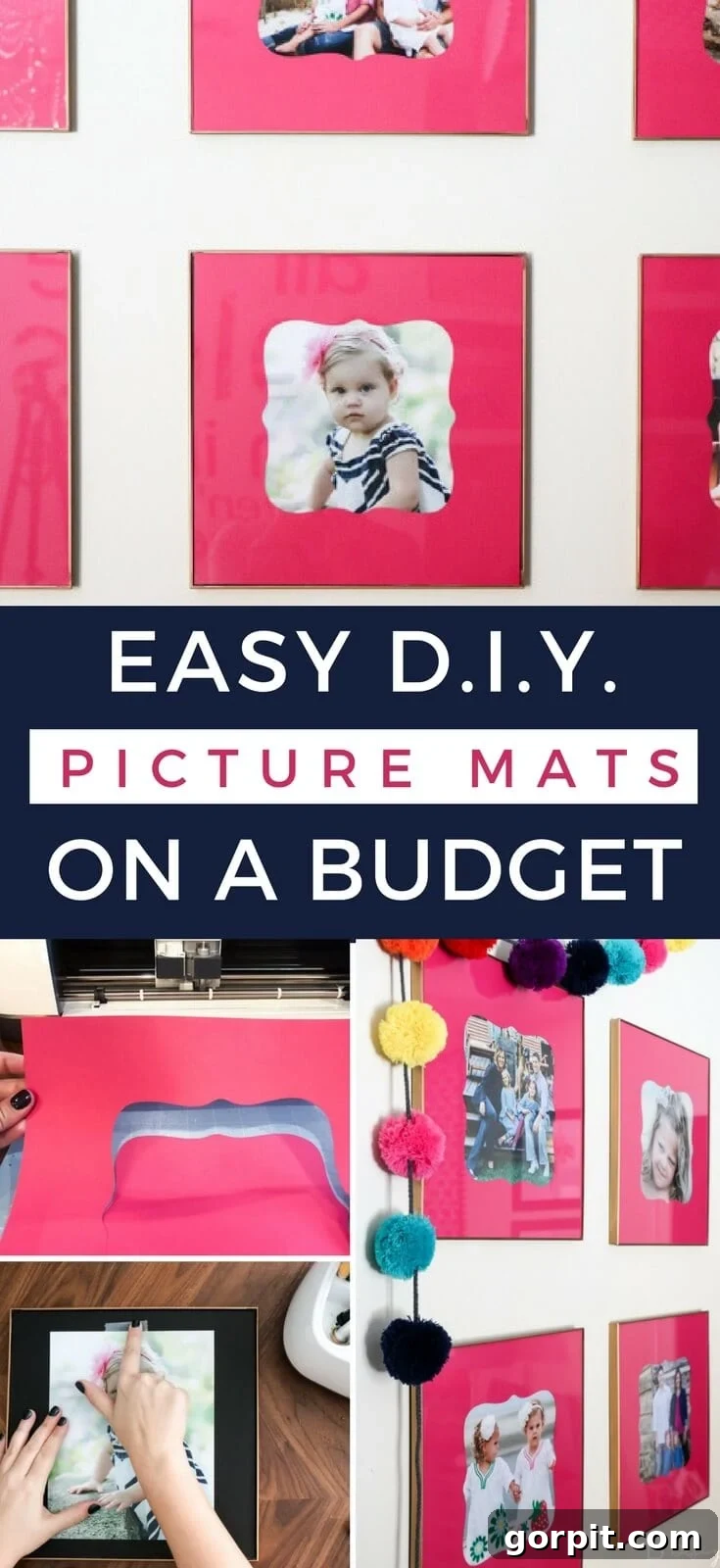 Elevate Your Photos: DIY Mats on a Budget 2 A custom pink picture mat with a family photo, set within a white square frame.
