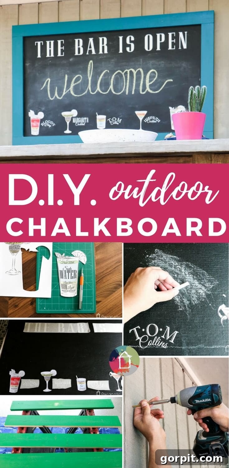 Build a Custom Outdoor Chalkboard 16 Promotional image for DIY outdoor chalkboard project, featuring a stylish chalkboard with drinks menu
