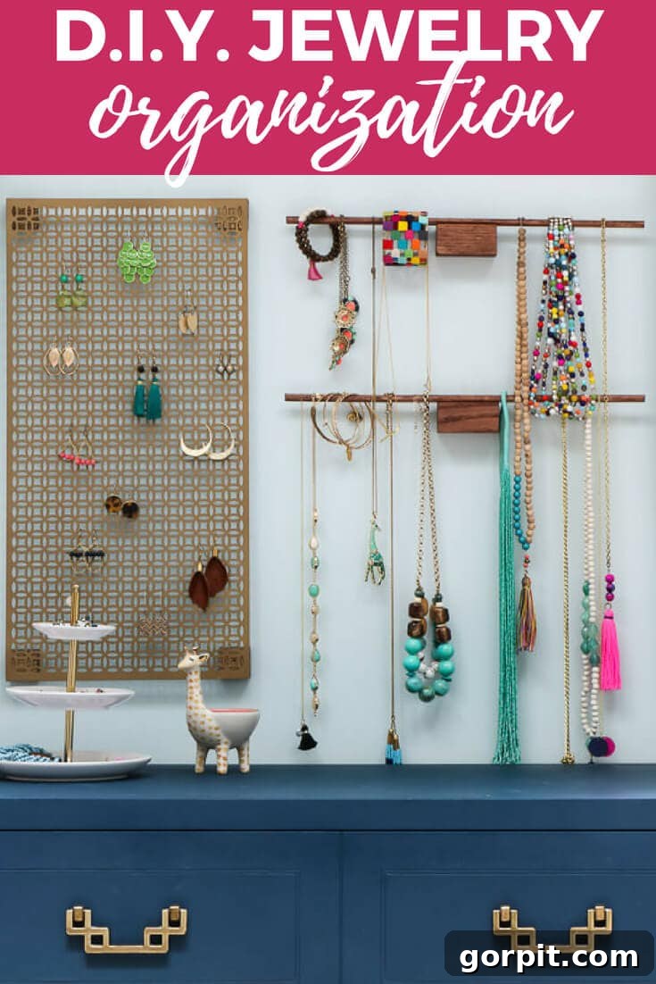 Tangle-Free Treasures: Easy DIY Jewelry Organization 2 Stunning DIY hanging jewelry organizer on a bedroom wall
