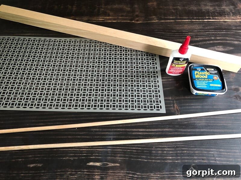 Tangle-Free Treasures: Easy DIY Jewelry Organization 3 All materials laid out for the DIY jewelry organizer project, including wood, aluminum sheet, and glue.