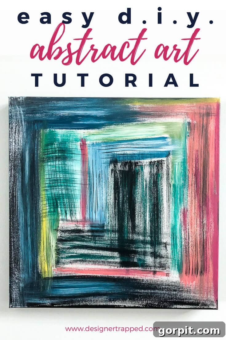 Easy DIY abstract canvas art tutorial for beginners, showing a vibrant modern painting