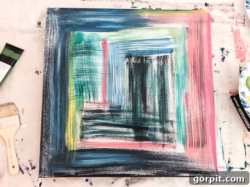 Final DIY abstract canvas art with textured brushstrokes