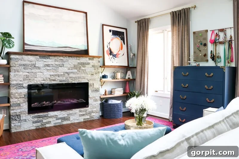 Pink and navy master bedroom