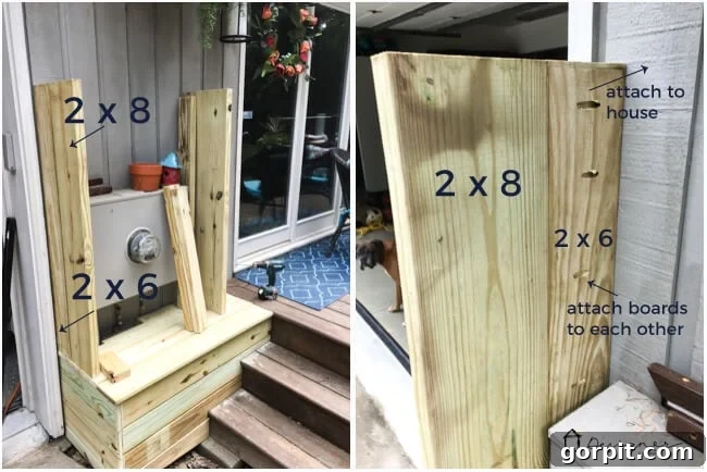 DIY Outdoor Electrical Box Enclosure 5 image of partially constructed outdoor electrical box cover with size of wood labeled