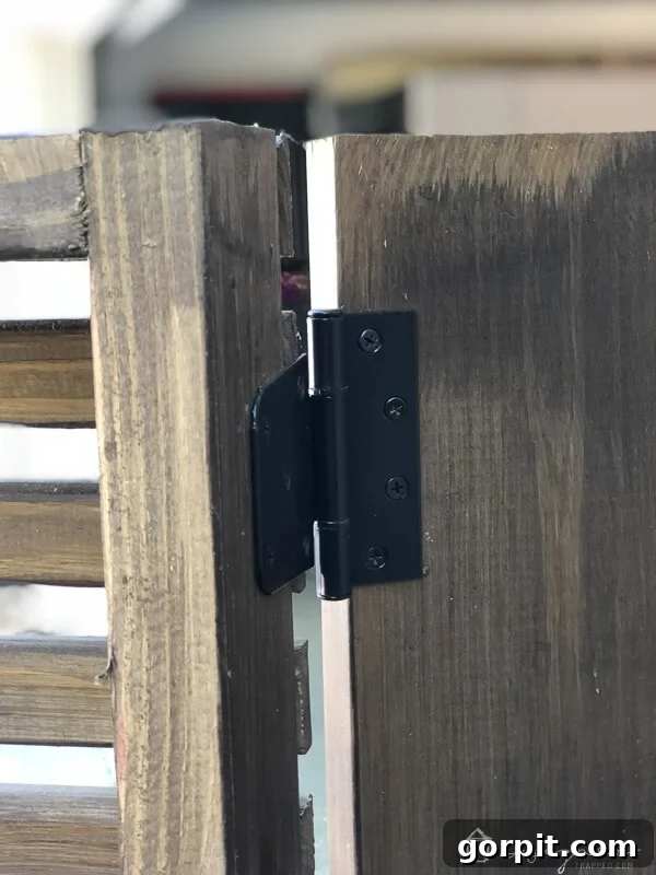 DIY Outdoor Electrical Box Enclosure 8 photo of heavy duty gate hinge used when constructing outdoor electrical box cover to allow for easy access