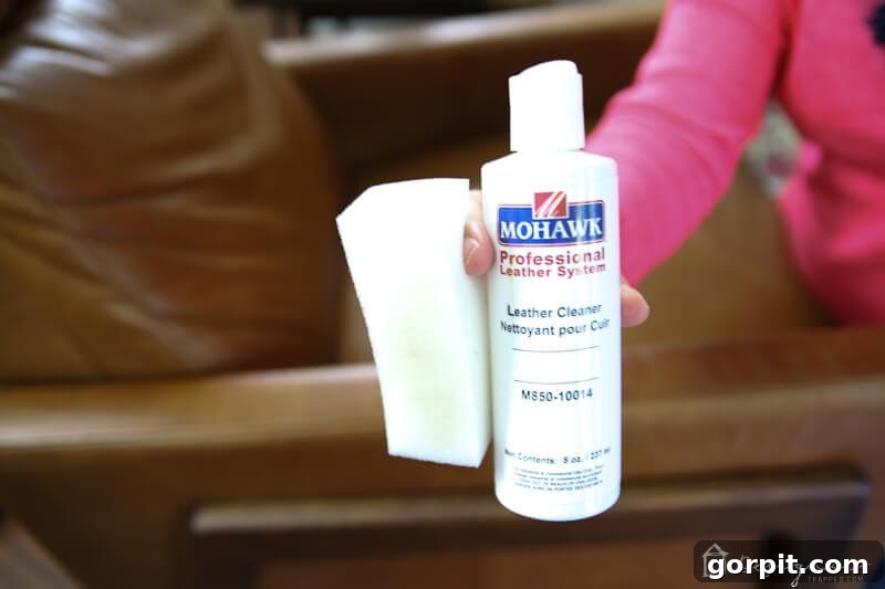 Testing leather cleaner on a hidden area of the furniture