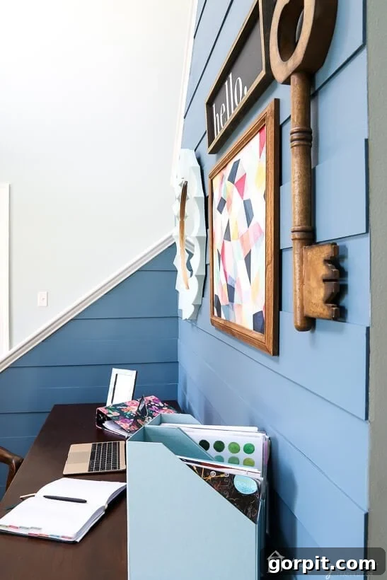 Side View of Modern Plank Wall in Foyer