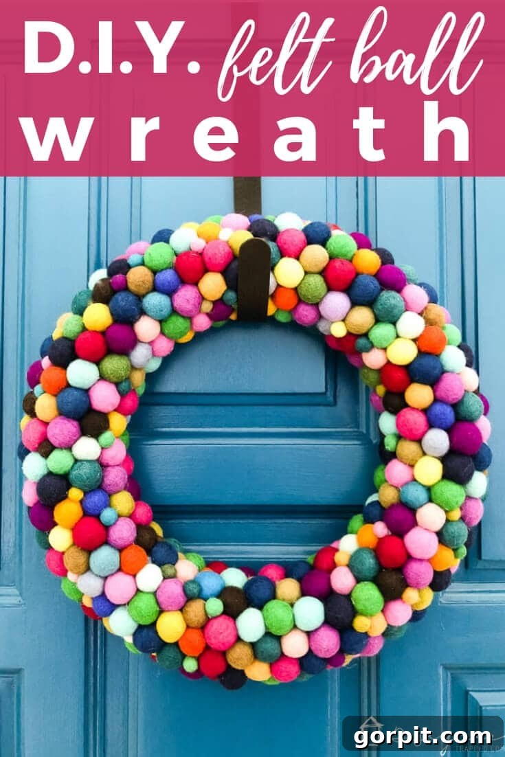 Vibrant and colorful DIY felt ball wreath, perfect for adding a pop of color to any room